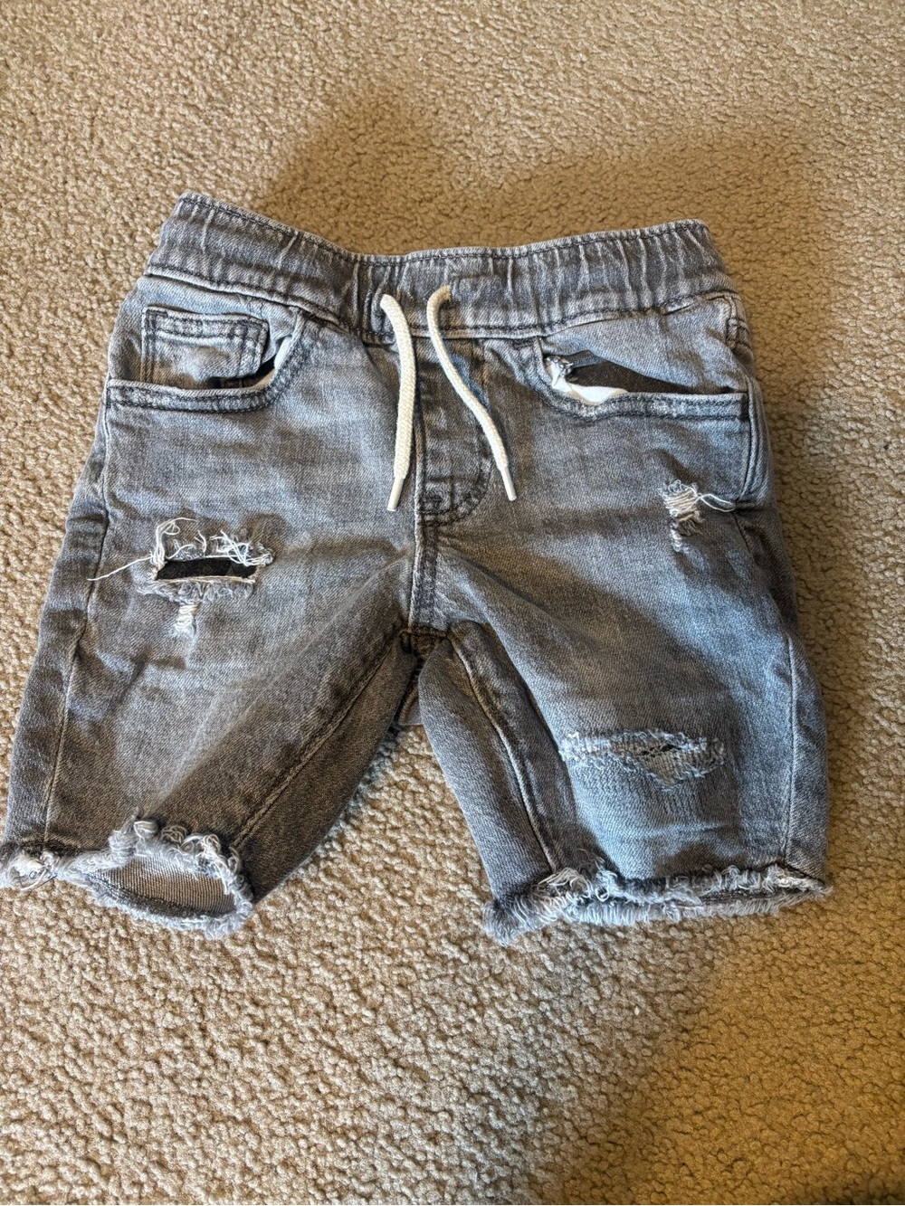 Distressed Grey Denim Drawstring Shorts